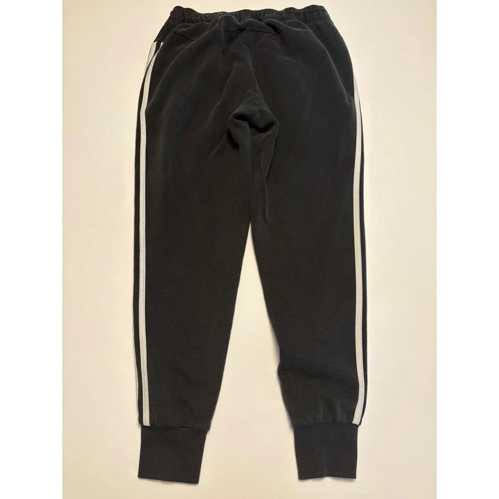 Adidas Fleece Joggers Mens Small Black 3-Stripe Cuffed Sweatpants